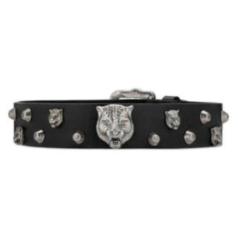 Gucci Leather Necklace with Tiger Heads